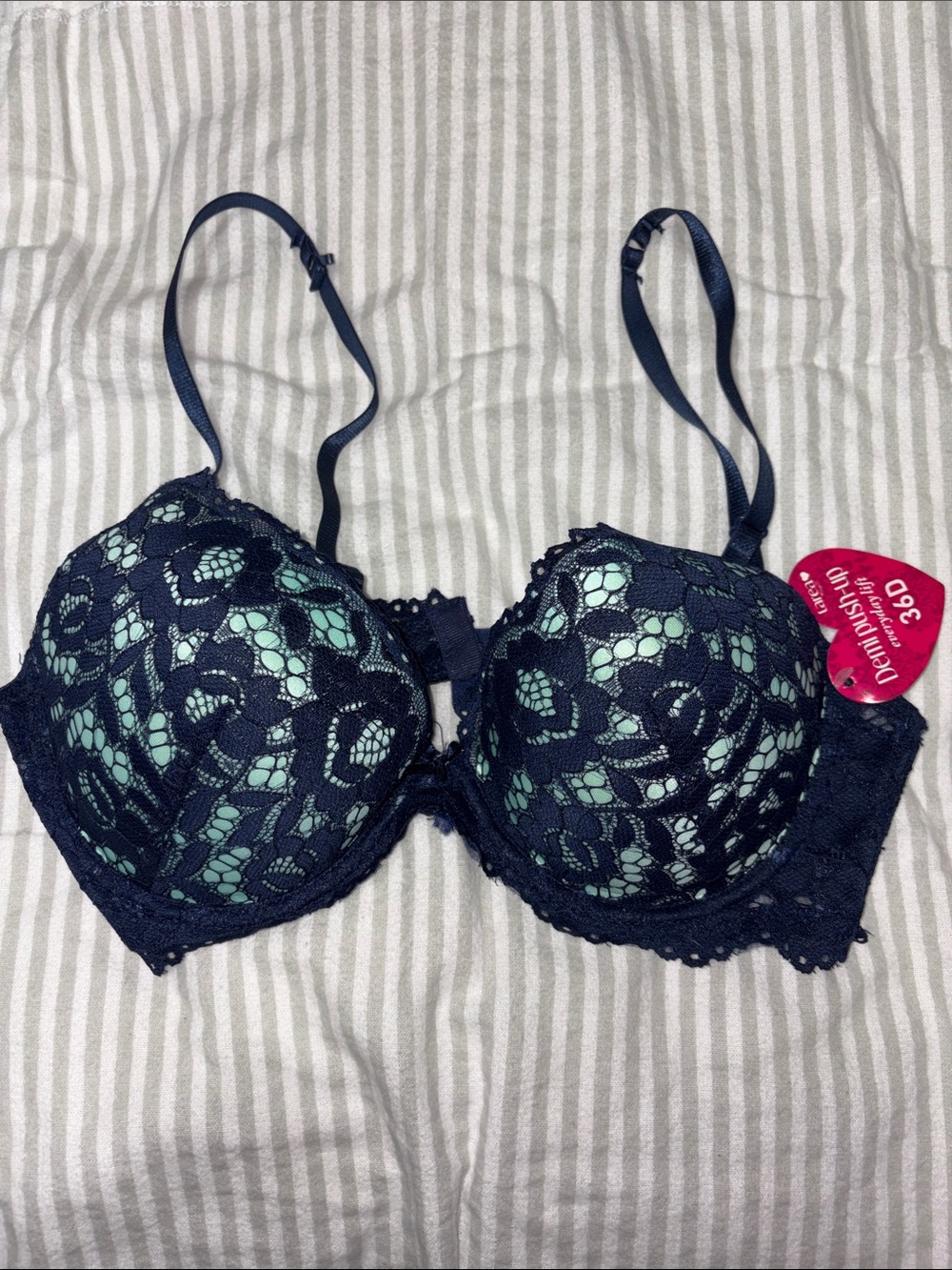 NWT Y2K Rue21 Tarea Demi Push-up Bra 36D Navy Lace Bra NEW